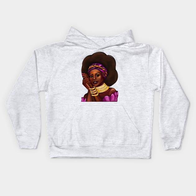 Afro Queen Black is beautiful anime manga black girl with Gold bangles, the top 10 best gift ideas for black women Kids Hoodie by Artonmytee